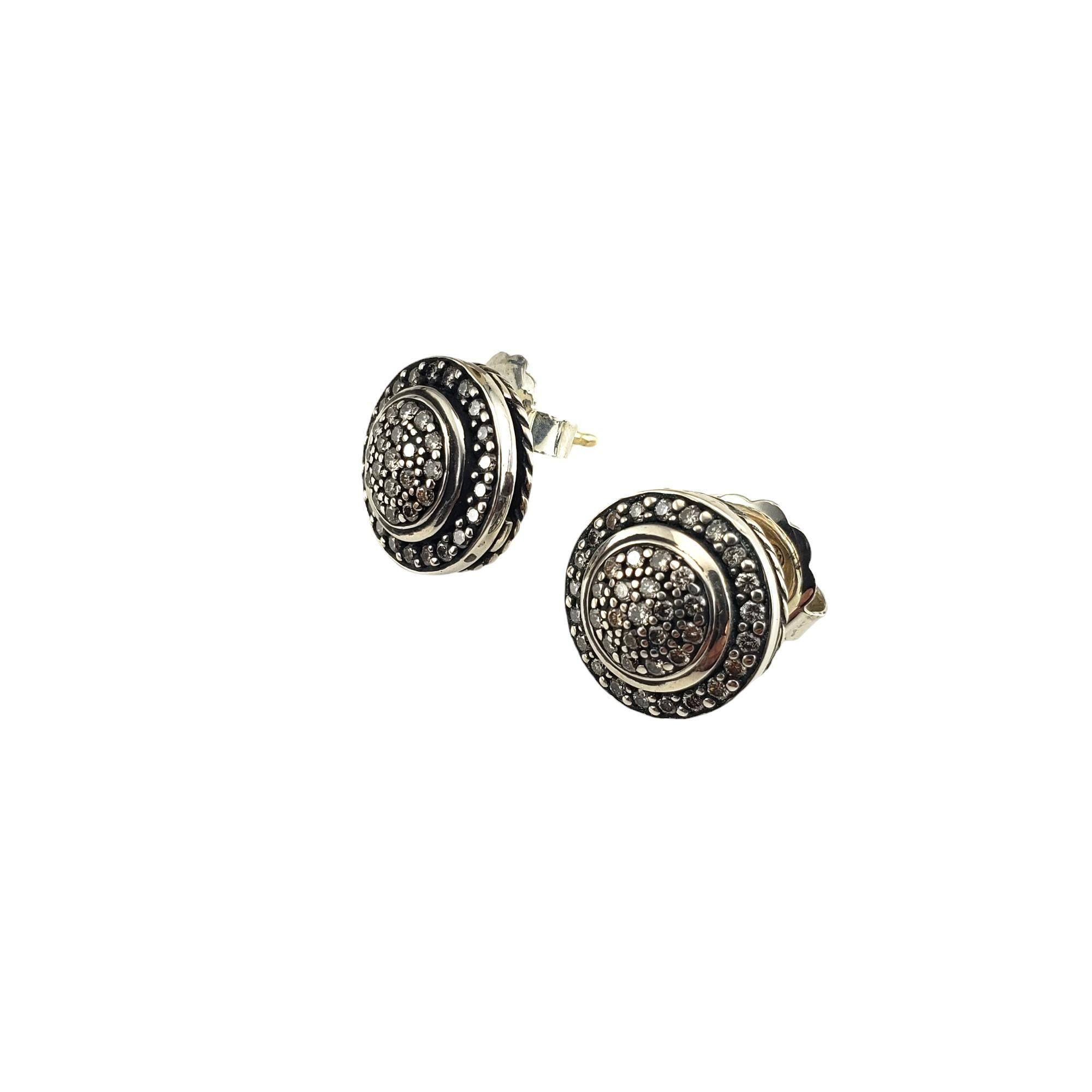 Round Cut David Yurman Cerise Sterling Silver Pave Diamond Stud Earrings #16114 For Sale