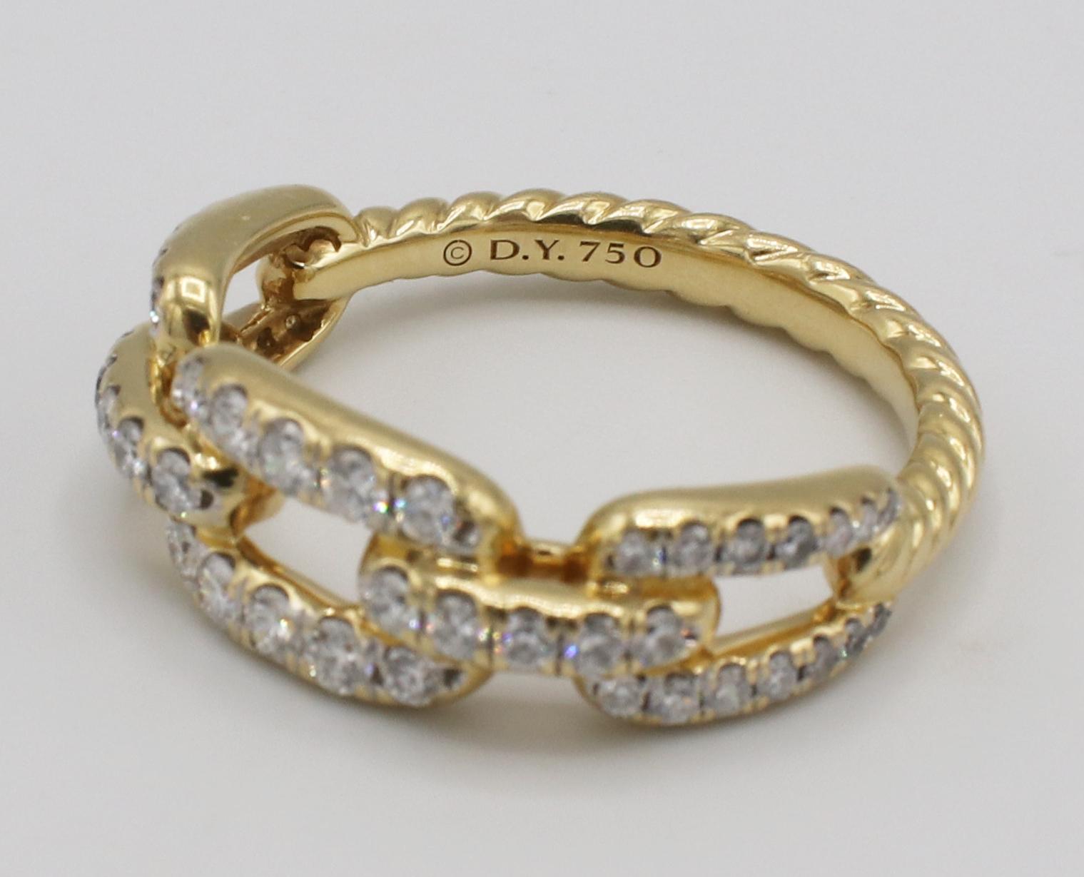 David Yurman Kette Link 18K Gelbgold Pavé Naturdiamant Ring  (Rundschliff) im Angebot