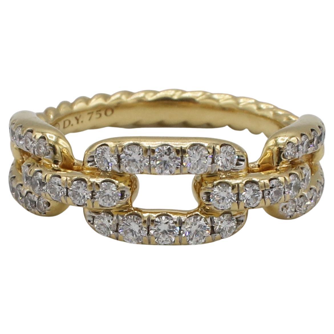 David Yurman Chain Link 18K Yellow Gold Pavé Natural Diamond Ring  For Sale