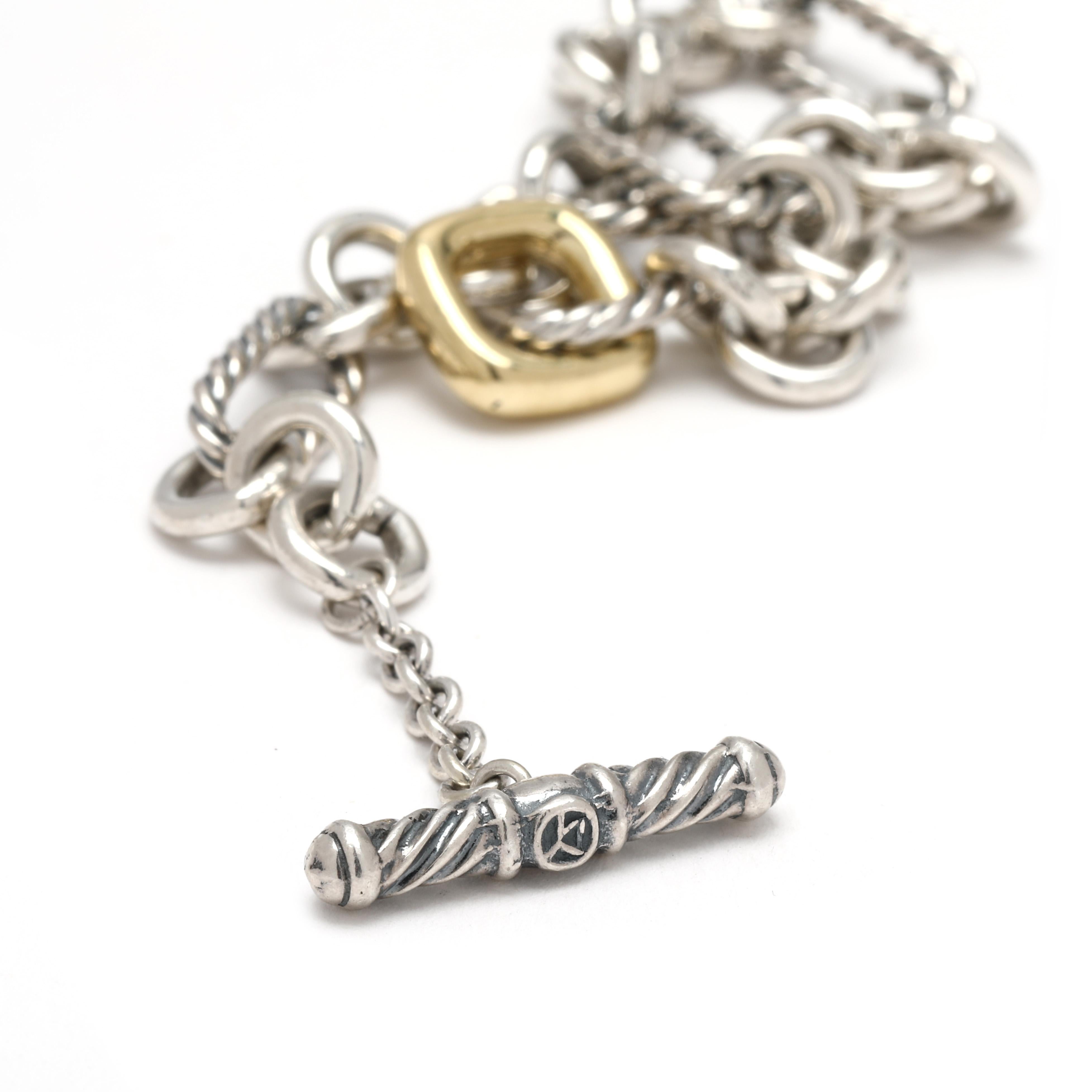 Pulsera de eslabones de cadena David Yurman, Plata de ley, Oro amarillo de 18 quilates, Largo 7,25 en Bueno Estado en McLeansville, NC