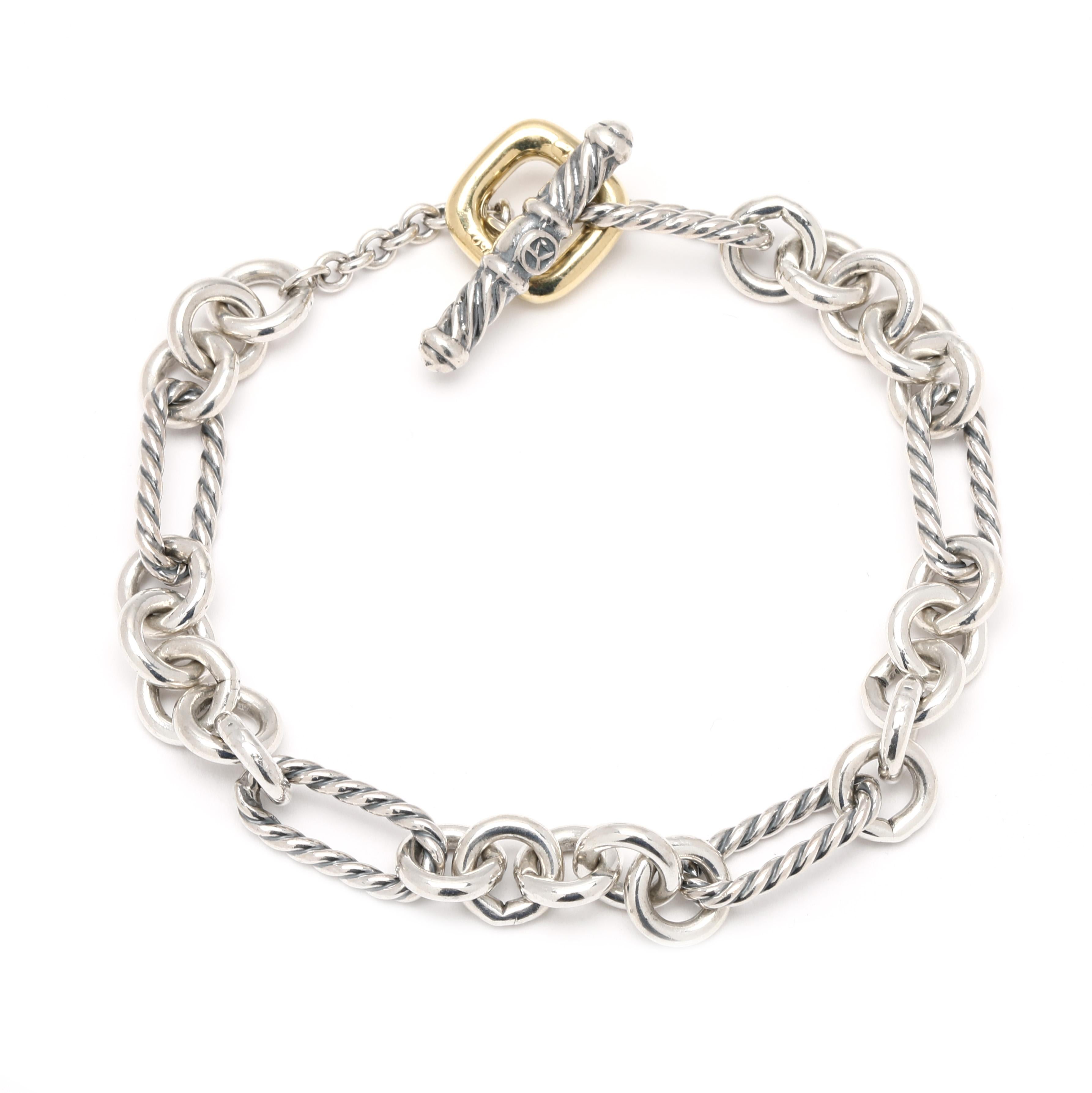 Femenino o masculino Pulsera de eslabones de cadena David Yurman, Plata de ley, Oro amarillo de 18 quilates, Largo 7,25
