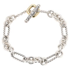 David Yurman Chain Link Bracelet, Sterling Silver, 18k Yellow Gold, Length 7.25