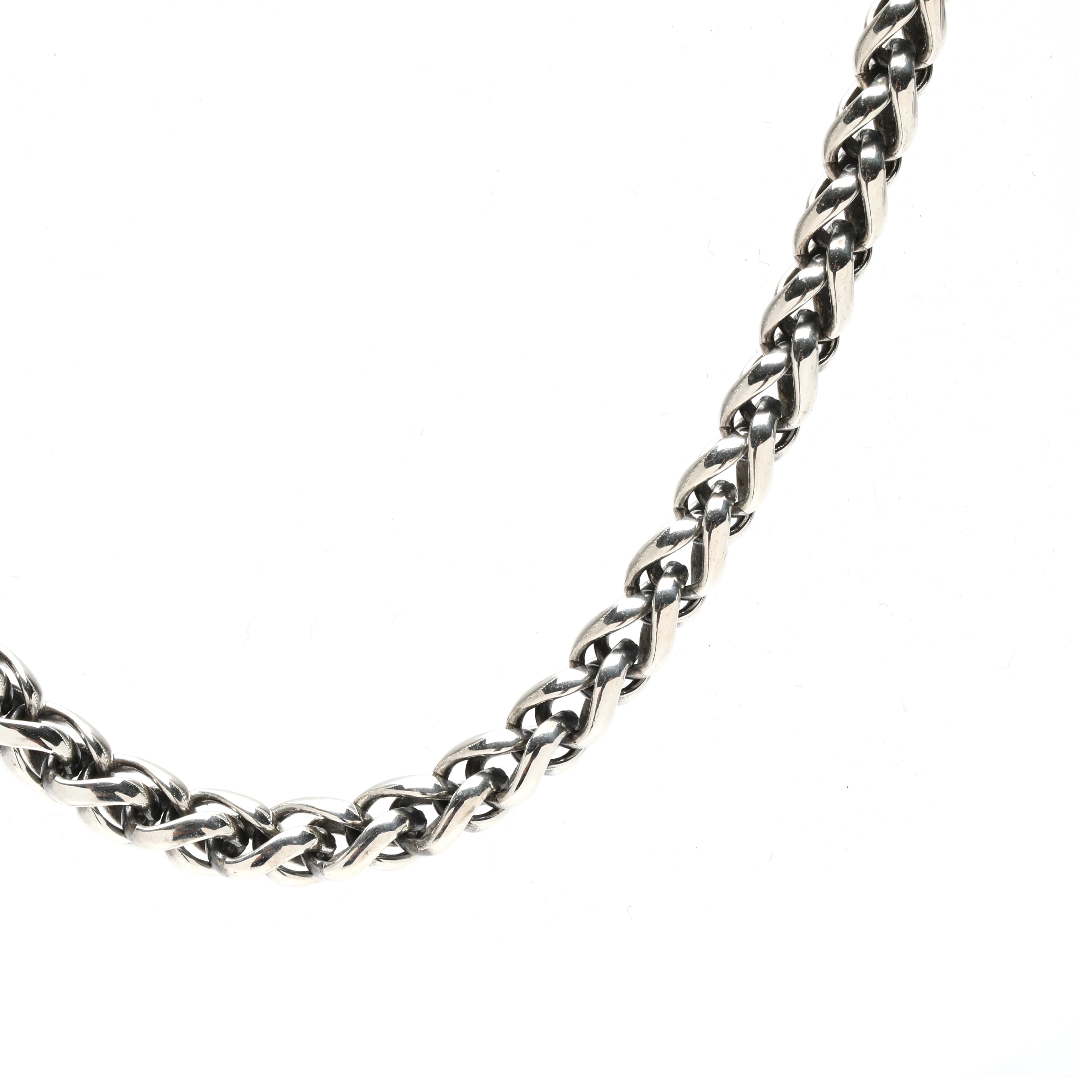 Chain Length: 17 in.

Chain Width: 3.8 mm

Weight: 15.8 dwts. / 24.6 grams

Stamps: 