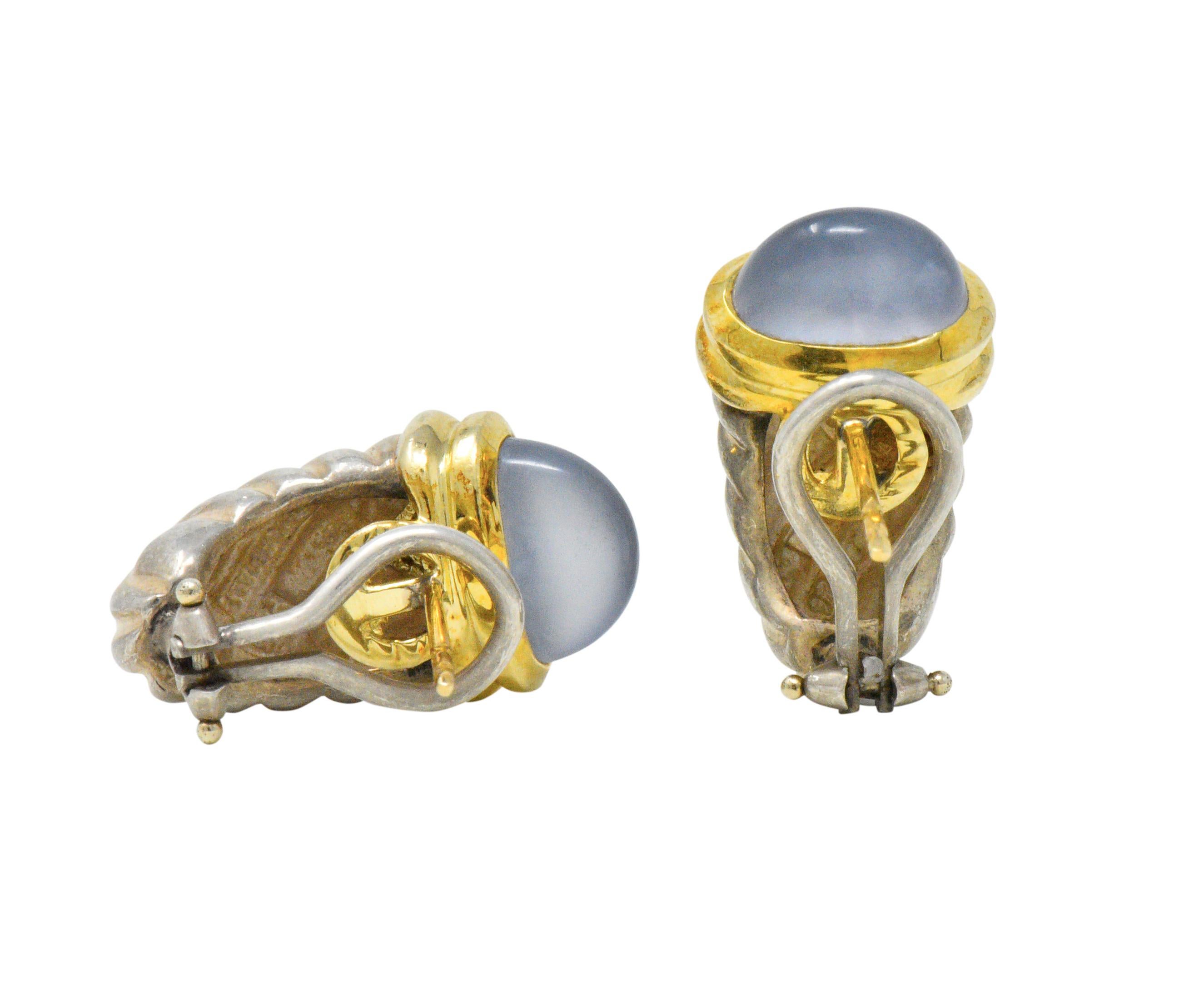 Contemporary David Yurman Chalcedony Iolite 14 Karat Yellow Gold Sterling Silver Earrings