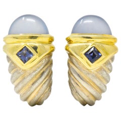 David Yurman Chalcedony Iolite 14 Karat Yellow Gold Sterling Silver Earrings