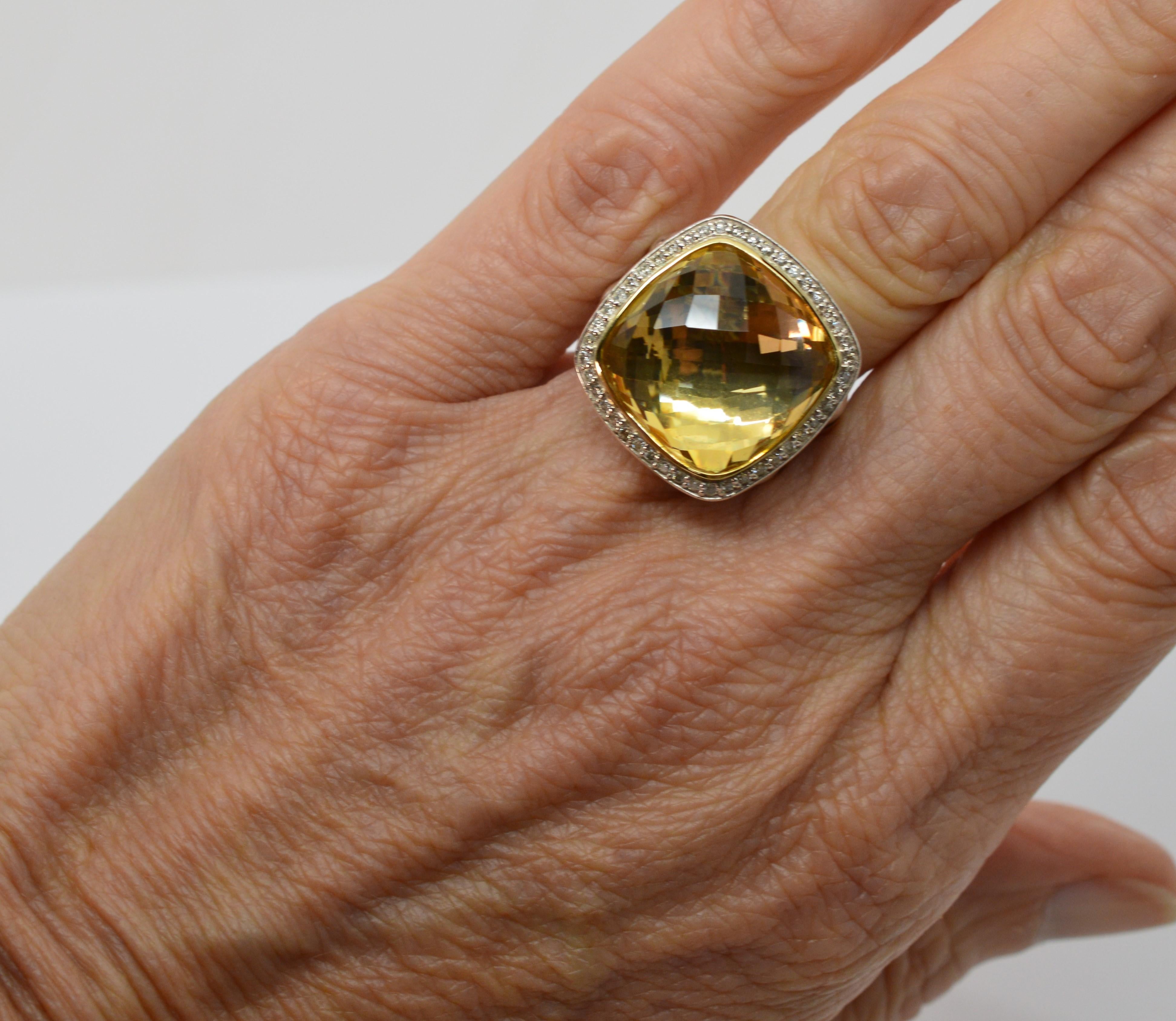David Yurman Champagne Citrine Diamond Sterling Silver Ring w 18K Yellow Gold 1