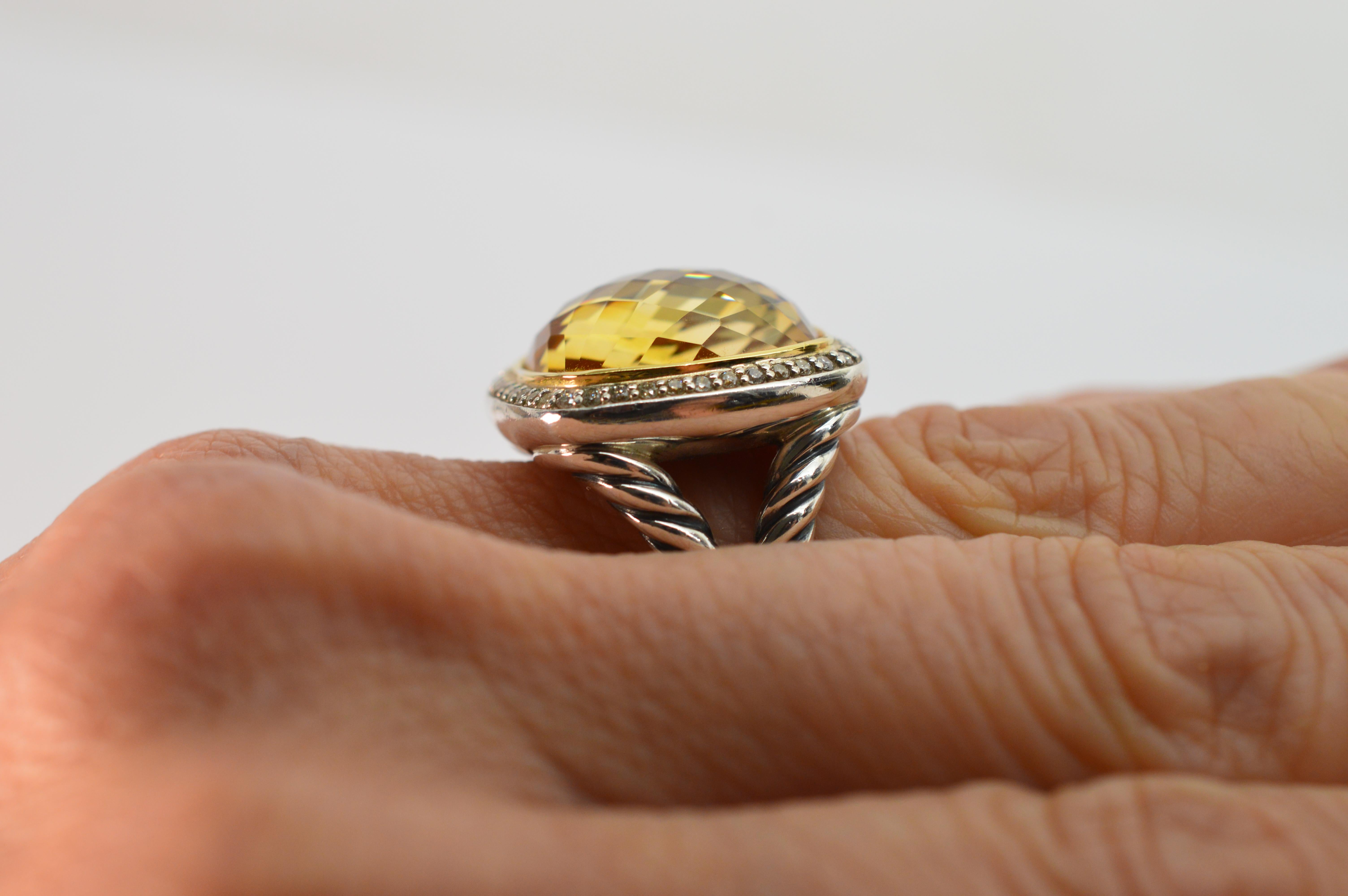 David Yurman Champagne Citrine Diamond Sterling Silver Ring w 18K Yellow Gold 2