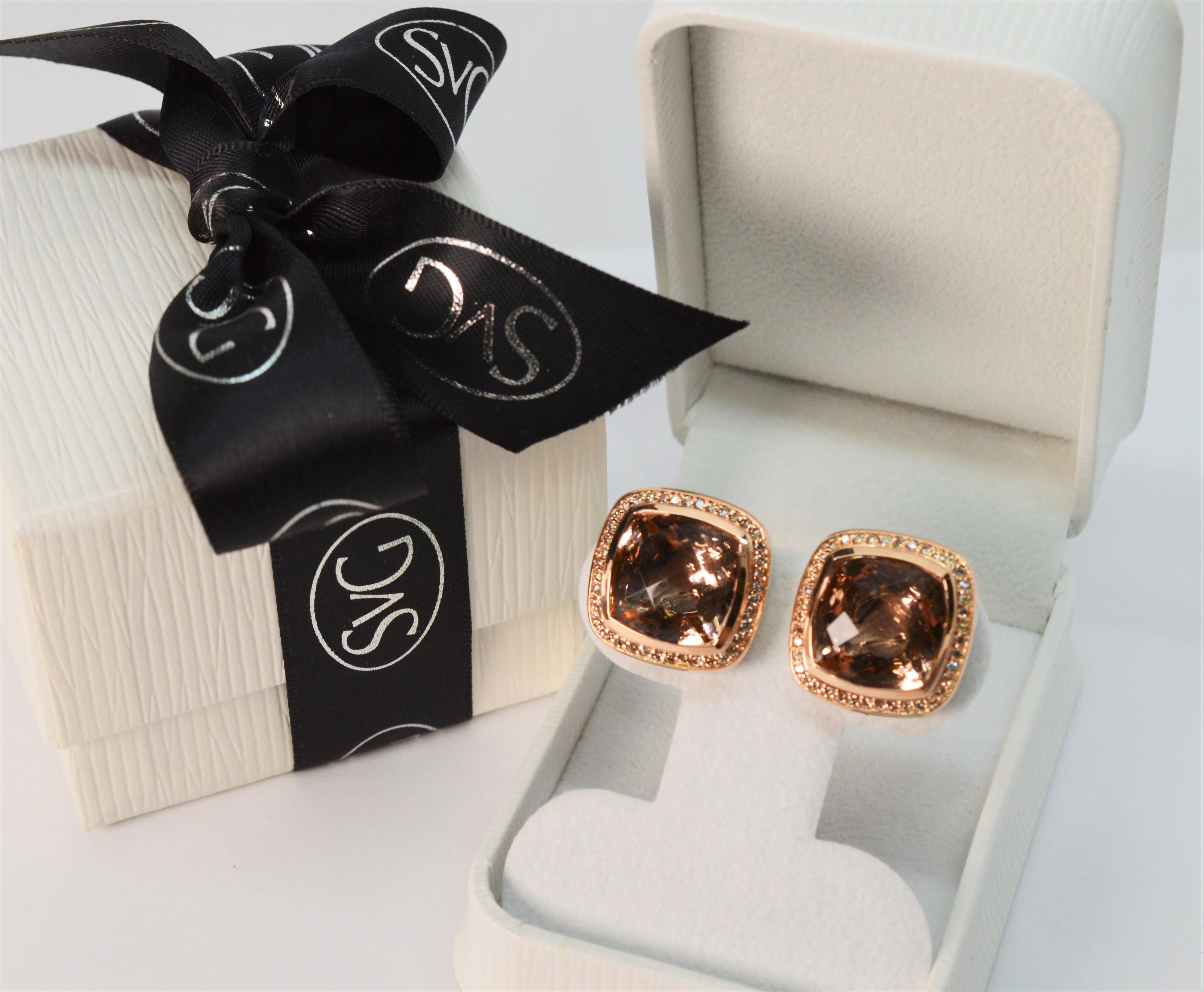 David Yurman Champagne Morganite Sterling Earrings w Diamond Rose Gold Accents 4