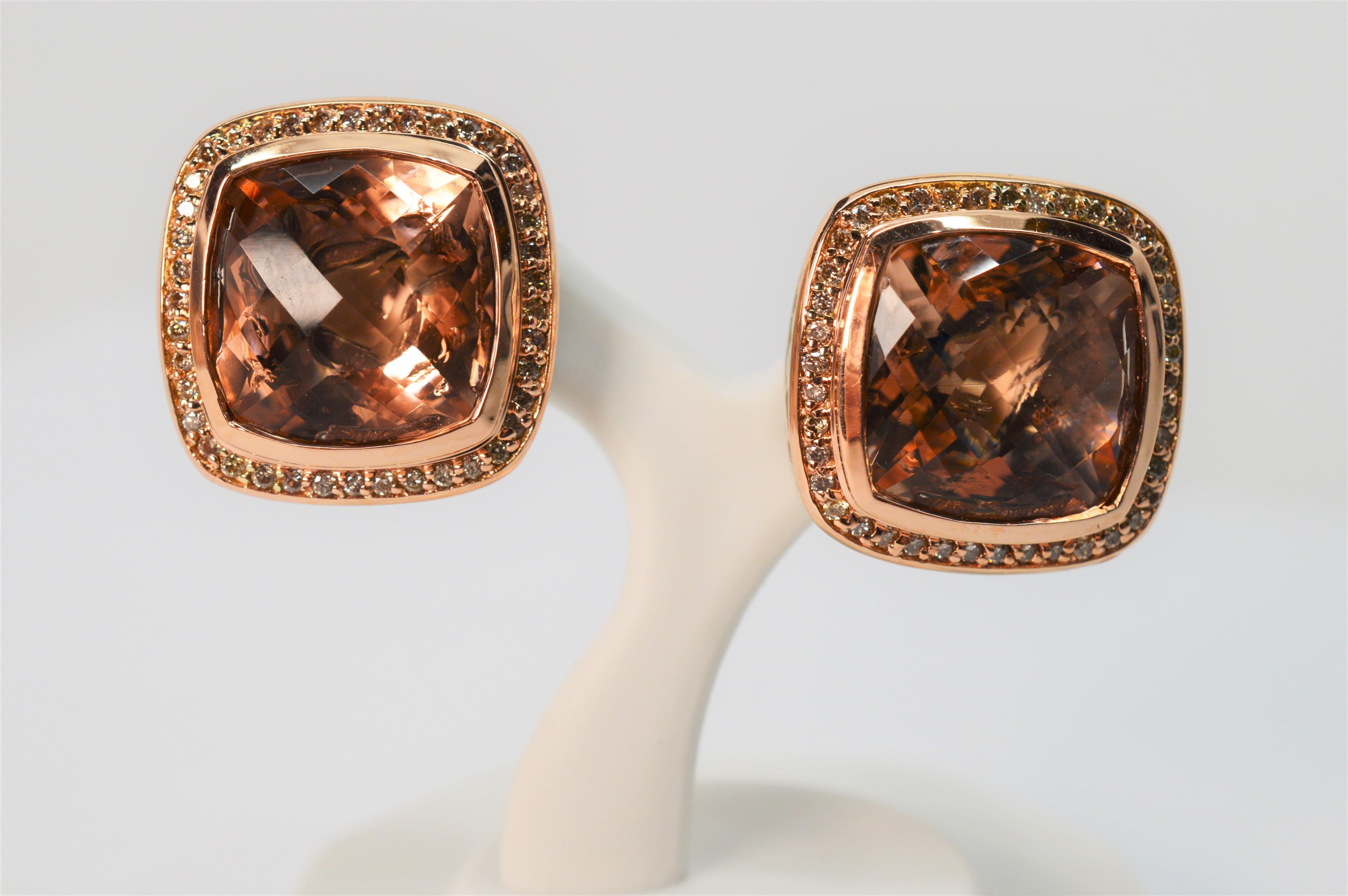 David Yurman Champagne Morganite Sterling Earrings w Diamond Rose Gold Accents 6