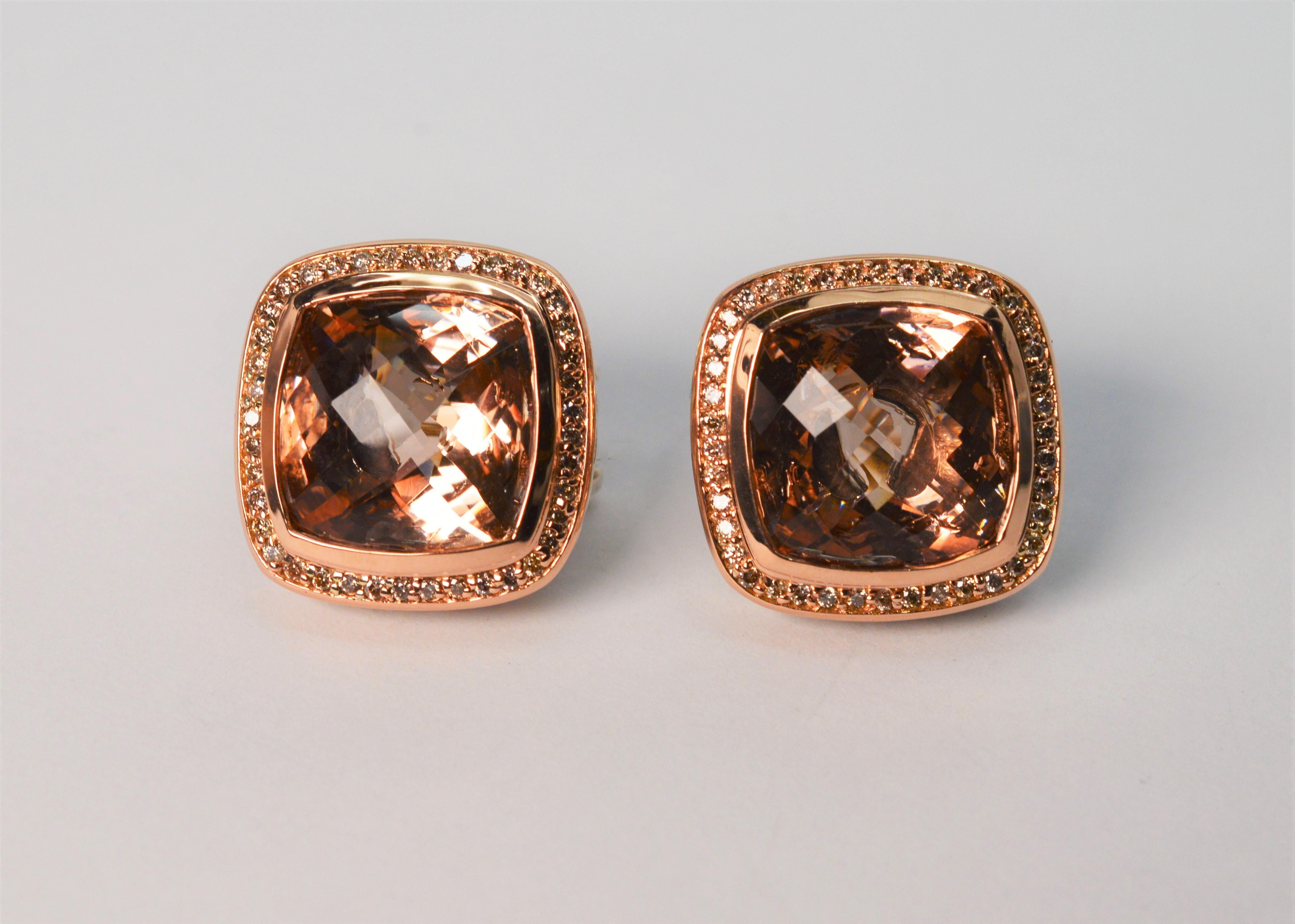 David Yurman Champagne Morganite Sterling Earrings w Diamond Rose Gold Accents 1