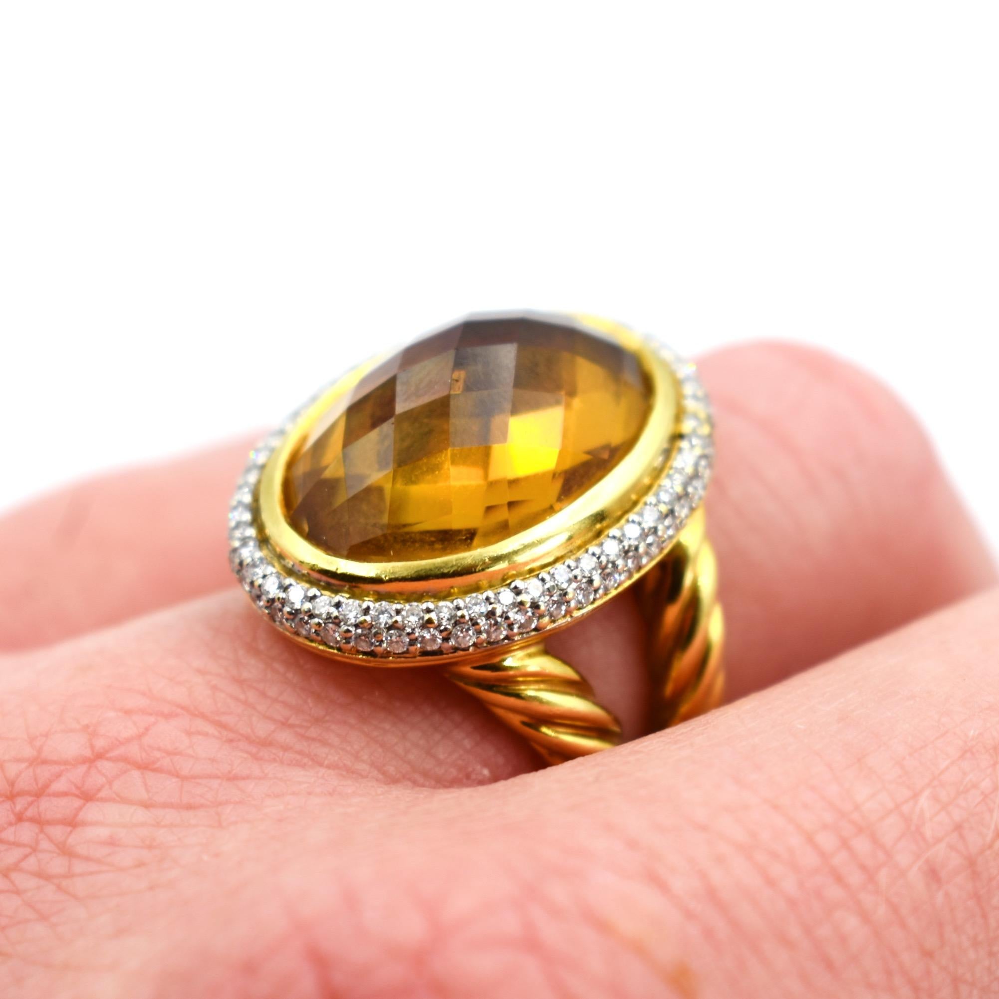 David Yurman - Champagne topaz and diamond gold cocktail ring In Excellent Condition For Sale In PARIS, FR