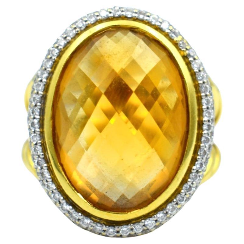 David Yurman - Champagne topaz and diamond gold cocktail ring For Sale
