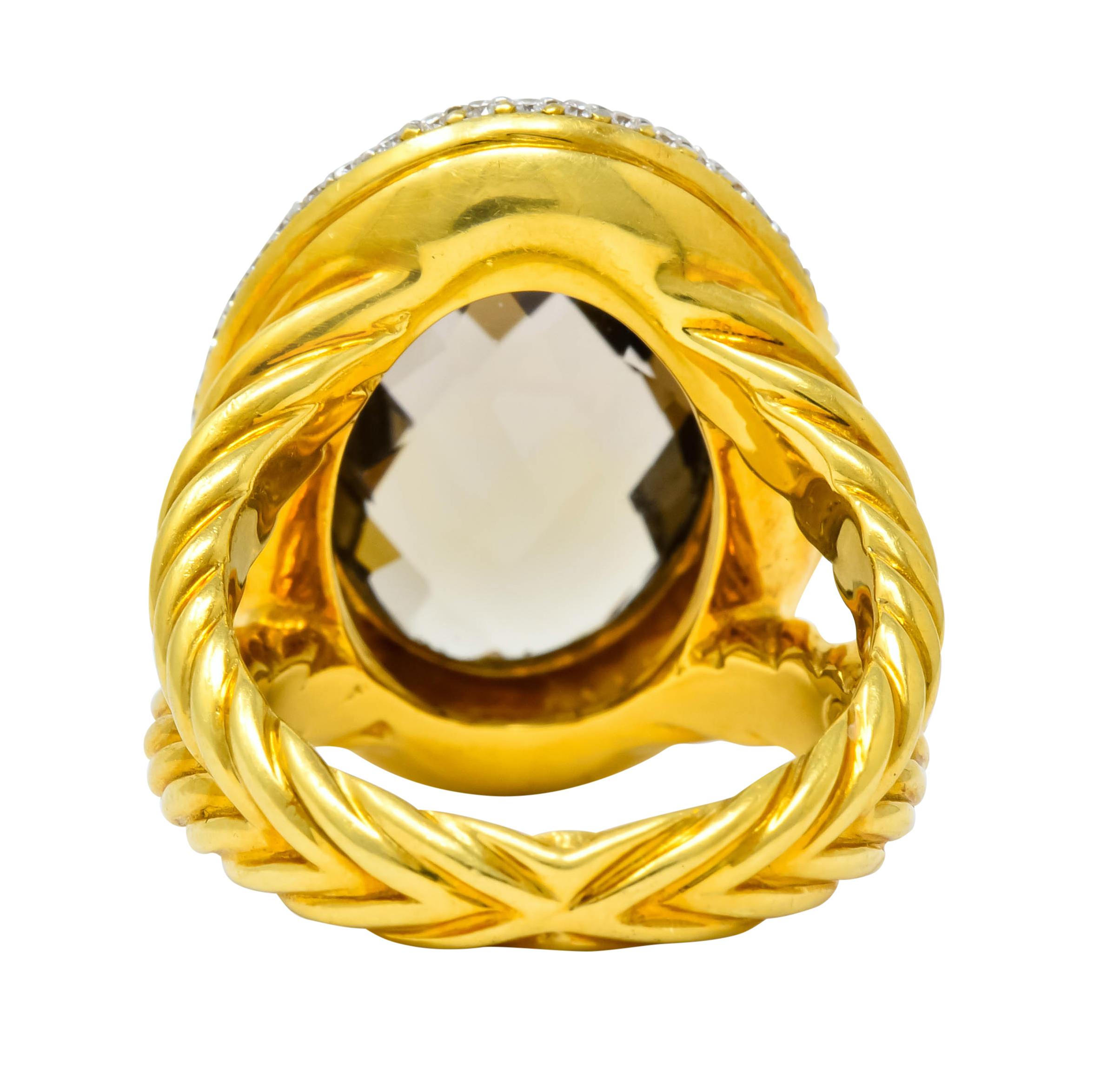 Contemporary David Yurman Champagne Topaz Diamond 18 Karat Gold Statement Ring