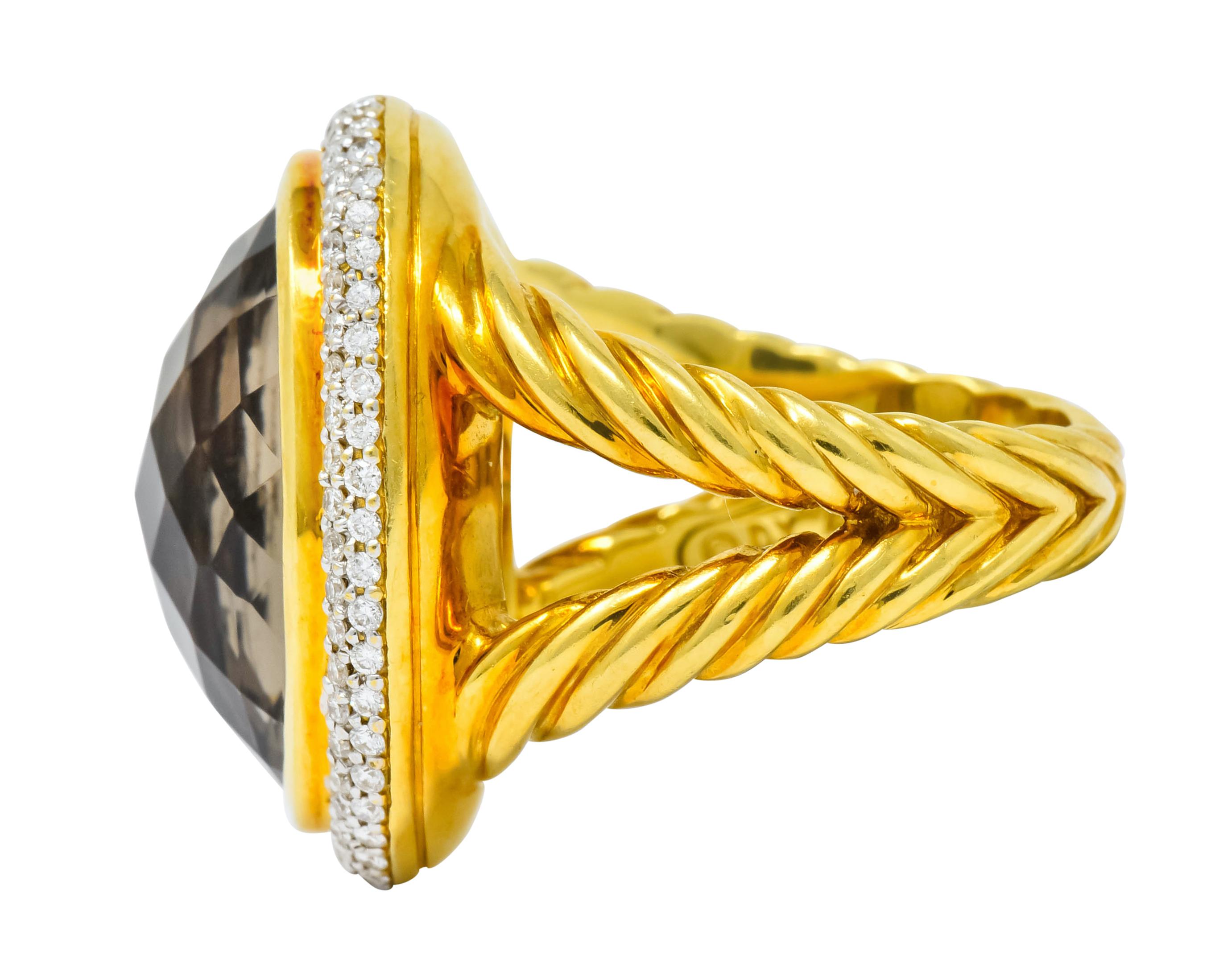Oval Cut David Yurman Champagne Topaz Diamond 18 Karat Gold Statement Ring
