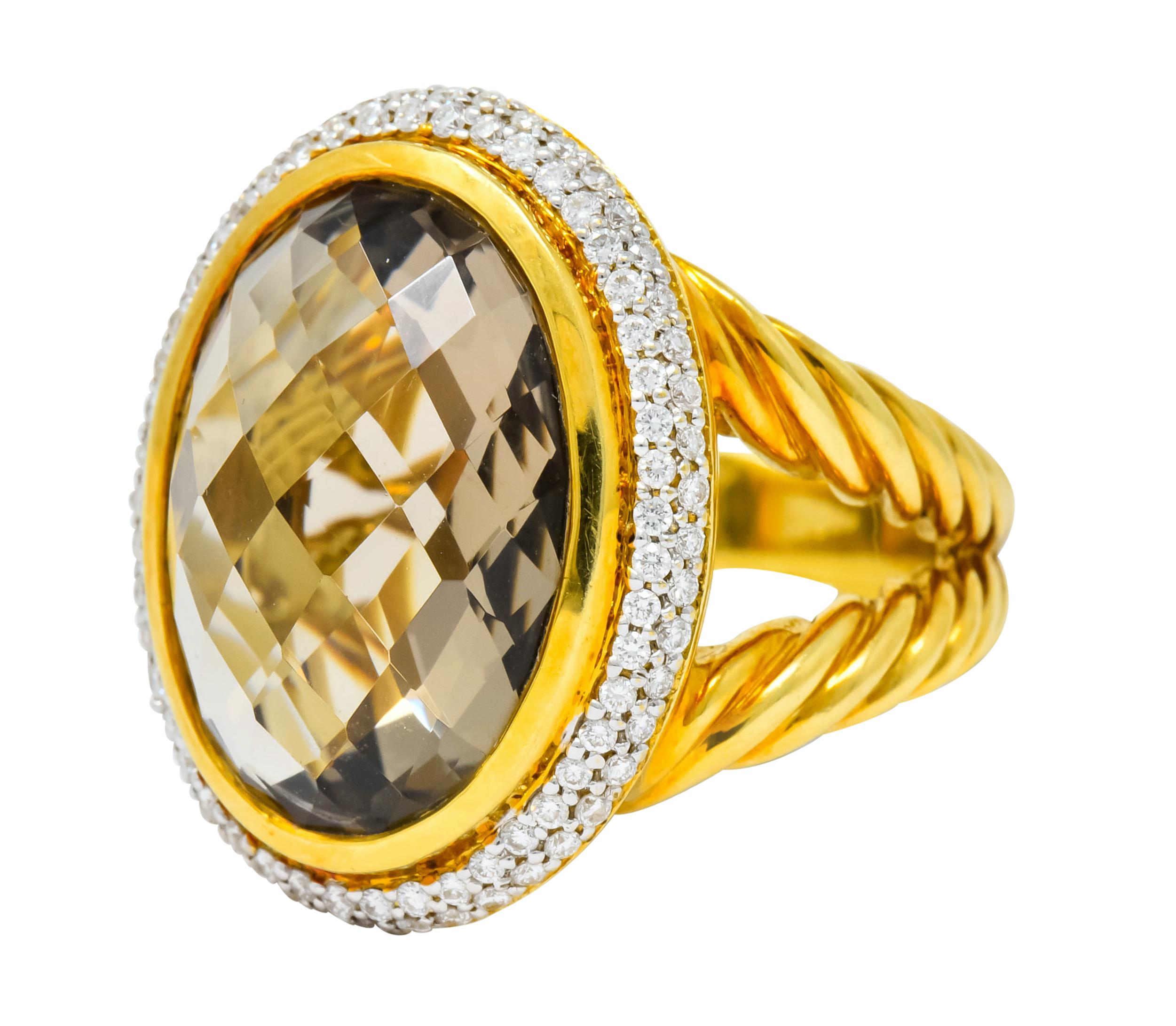 David Yurman Champagne Topaz Diamond 18 Karat Gold Statement Ring In Excellent Condition In Philadelphia, PA