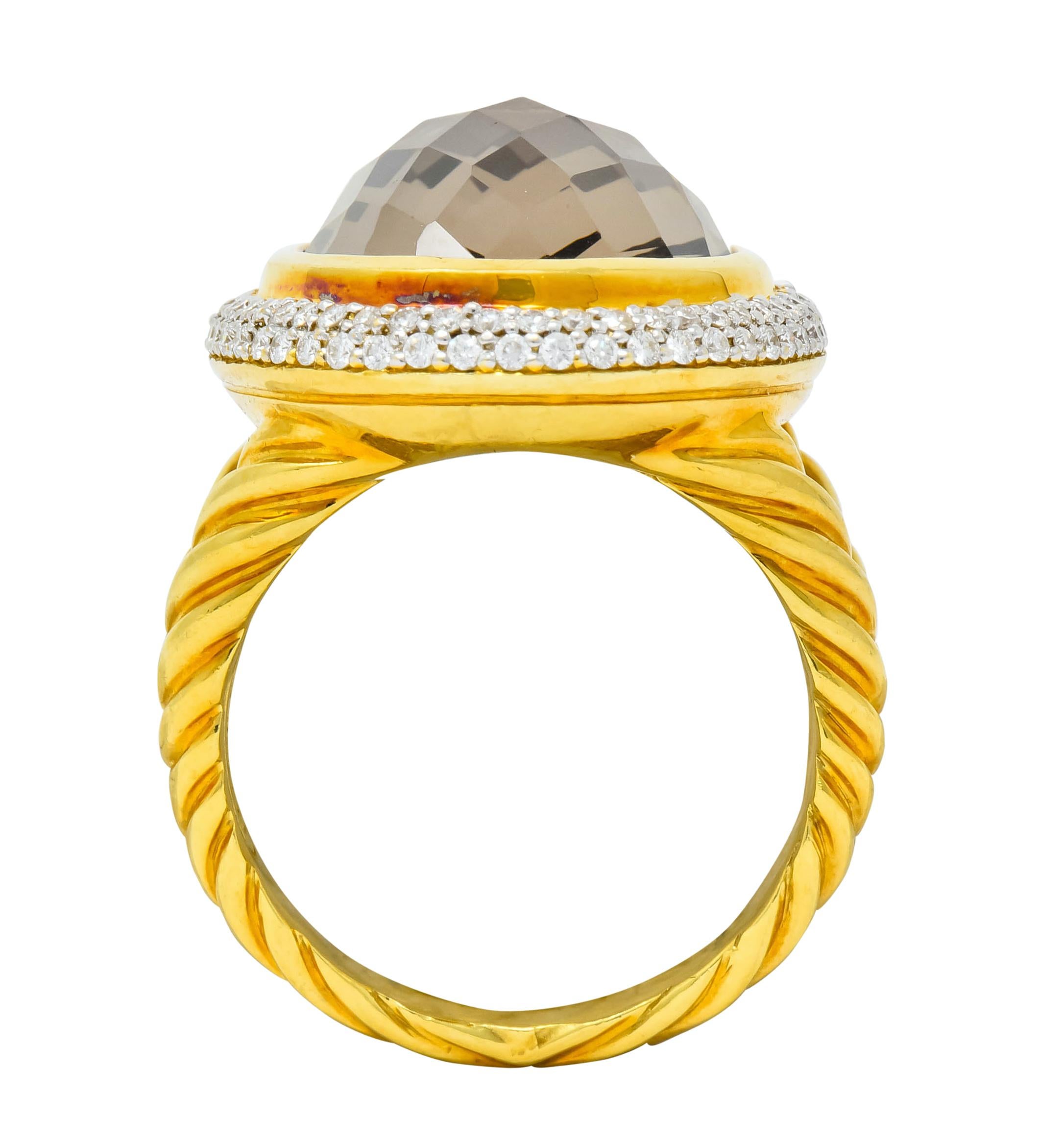 David Yurman Champagne Topaz Diamond 18 Karat Gold Statement Ring 1