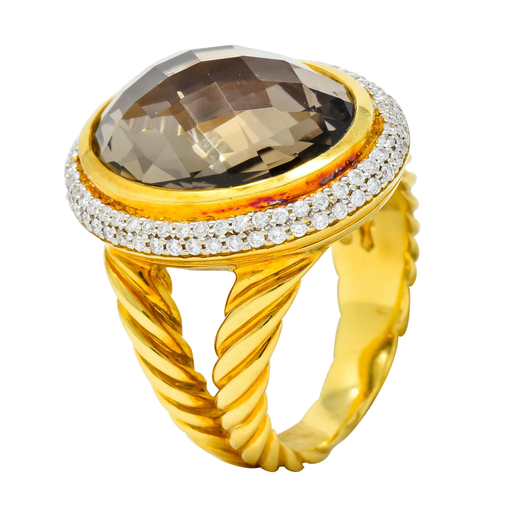 David Yurman Champagne Topaz Diamond 18 Karat Gold Statement Ring 2
