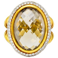 David Yurman Champagne Topaz Diamond 18 Karat Gold Statement Ring