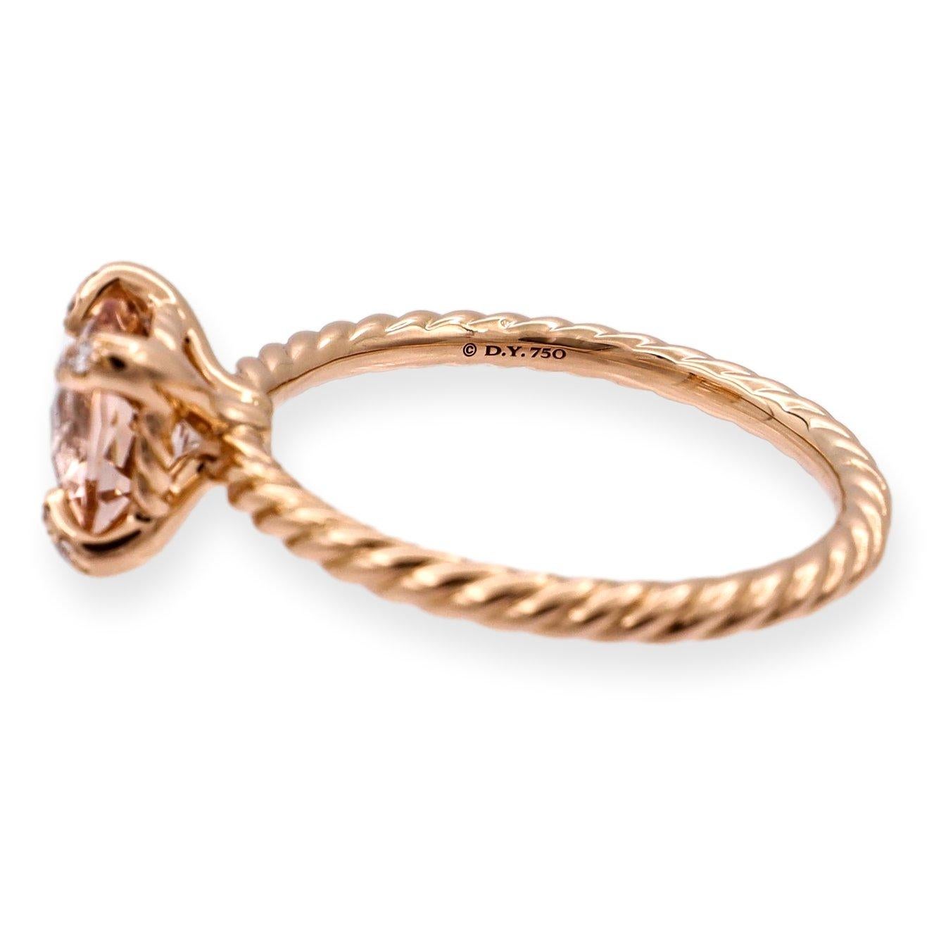 David Yurman Chatelaine 18K Rose Gold Morganite and Pave Diamond Ring 7mm In Excellent Condition In New York, NY