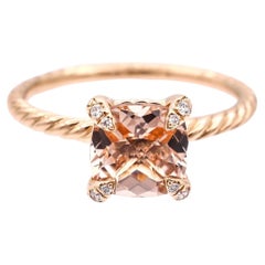 Used David Yurman Chatelaine 18K Rose Gold Morganite and Pave Diamond Ring 7mm