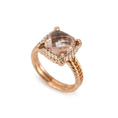 David Yurman Chatelaine 18K Rose Gold Morganite Pavé Diamond Cable Cocktail Ring