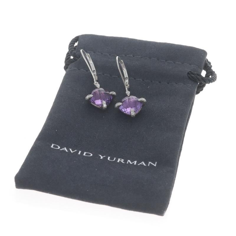 David Yurman Chatelaine Amethyst Diamant Ohrringe 925 Kissen Schachbrettmuster im Angebot 1