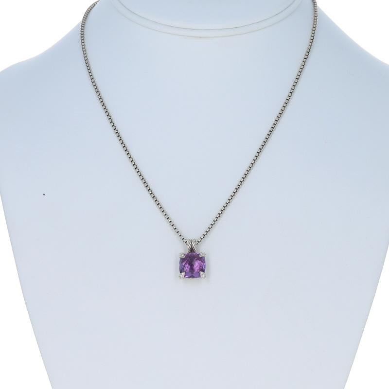 Square Cut David Yurman Chatelaine Amethyst Diamond Pendant Necklace 925 5.15ctw For Sale