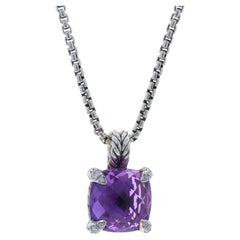 David Yurman Chatelaine Amethyst Diamond Pendant Necklace 925 5.15ctw