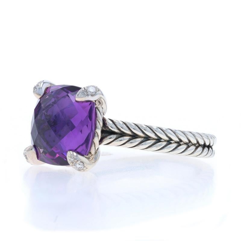 Quadrato David Yurman Anello solitario con ametista e diamante A. Silver 925 in vendita