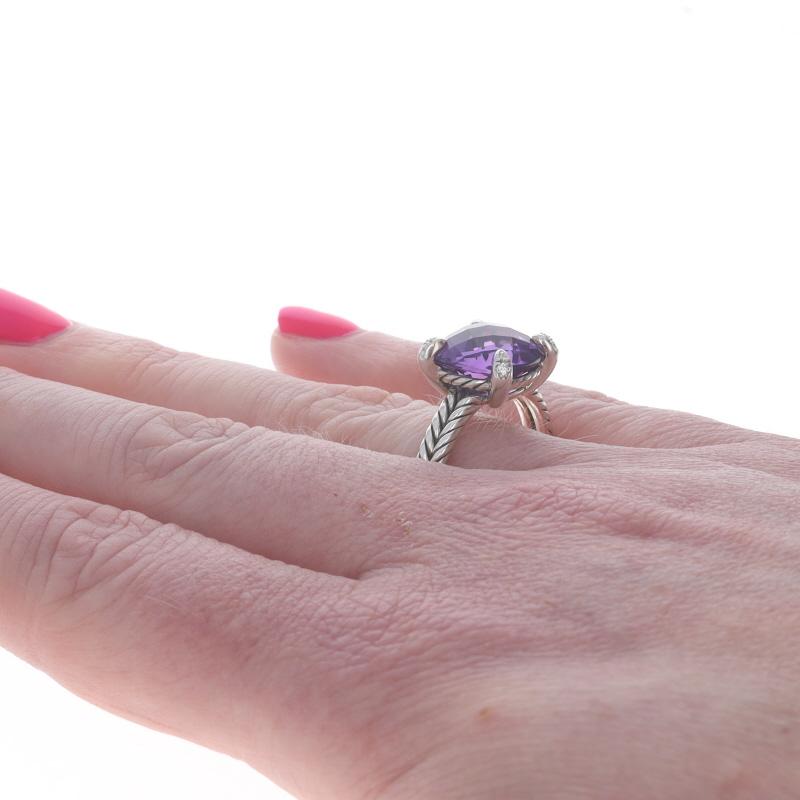 David Yurman Anello solitario con ametista e diamante A. Silver 925 In condizioni ottime in vendita a Greensboro, NC