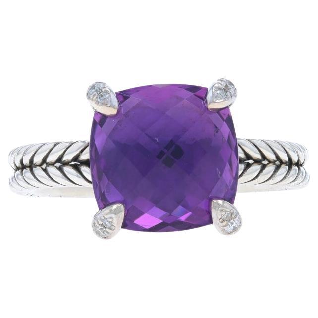 David Yurman Chatelaine Anillo solitario amatista diamante Plata de ley 925