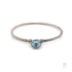 David Yurman - Bracelet câble chatelaine avec topaze bleue en argent sterling