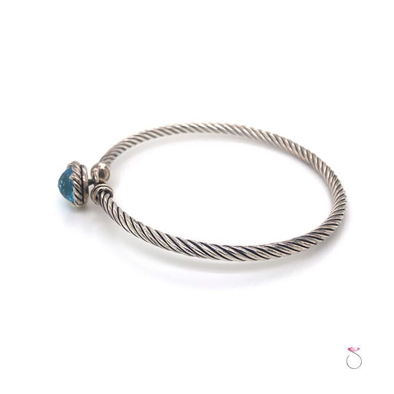 Round Cut David Yurman Chatelaine Cable Bracelet with Blue Topaz in Sterling Silver