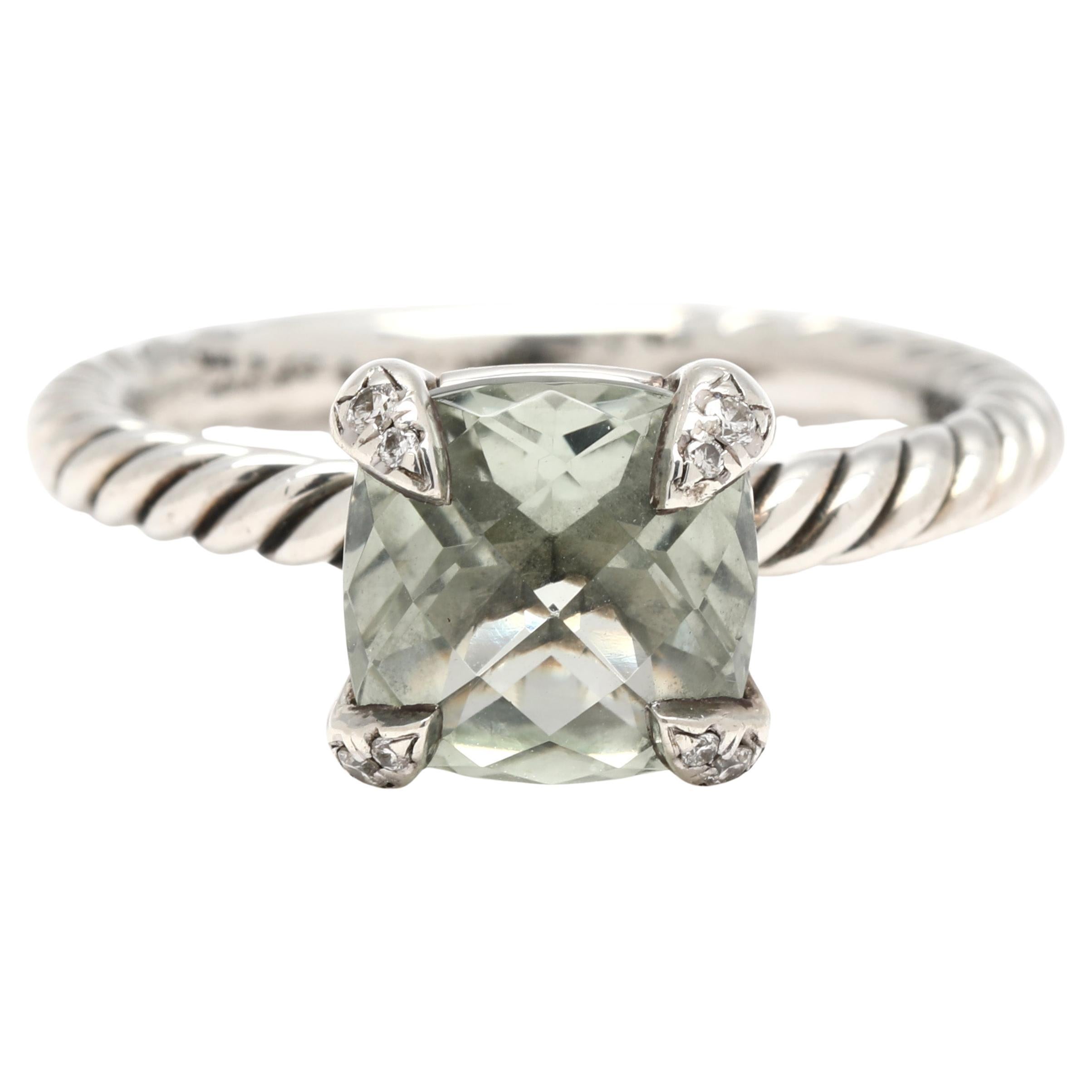 David Yurman Chatelaine Collection 2.42ctw Praisiolite and Diamond Ring, SS For Sale