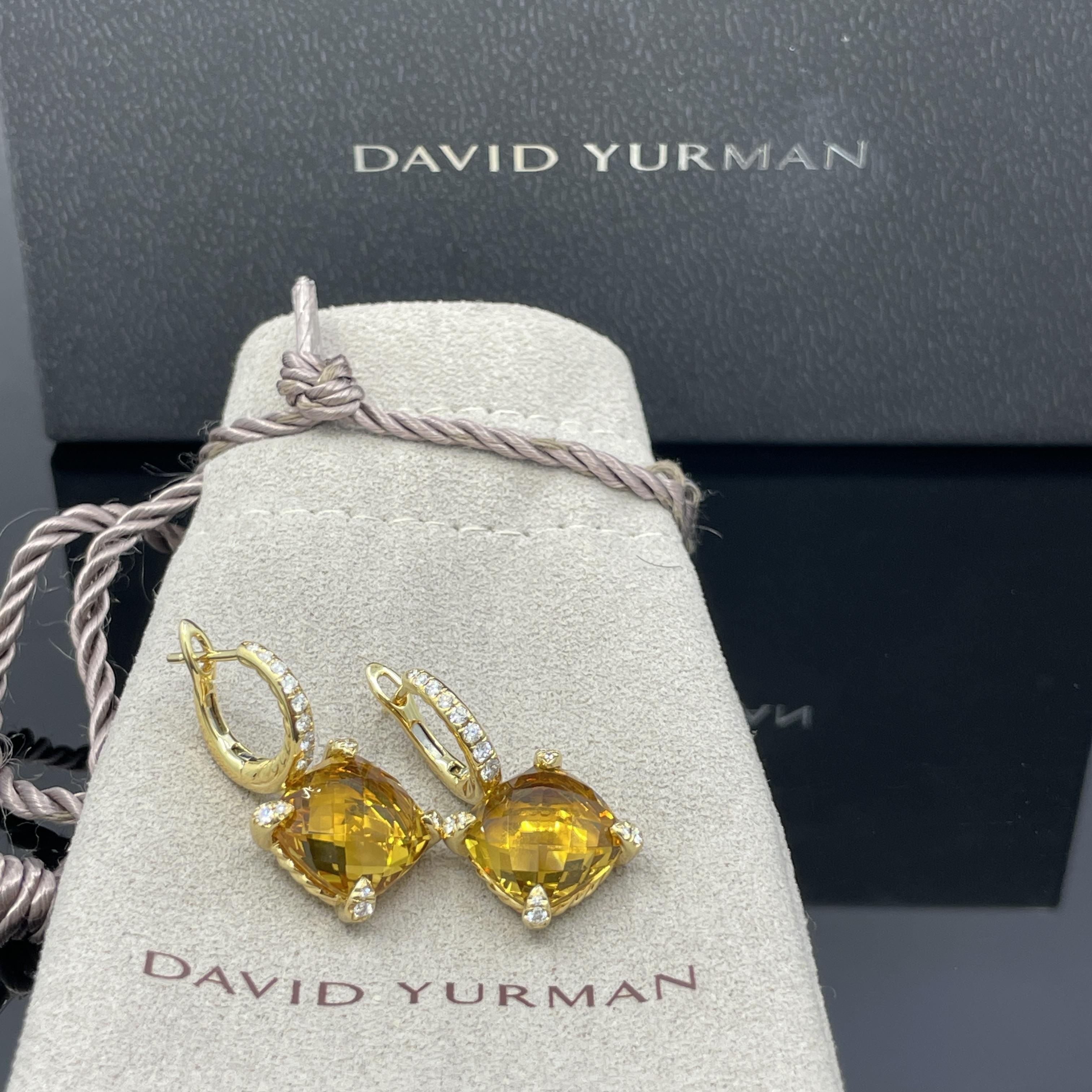 David Yurman Chatelaine Drop Earrings – 18K Yellow Gold with Citrine & Diamonds, 11mm Stones, Box & Pouch Included

From David Yurman’s iconic Châtelaine® Collection, these elegant drop earrings are a striking blend of bold color and sculptural
