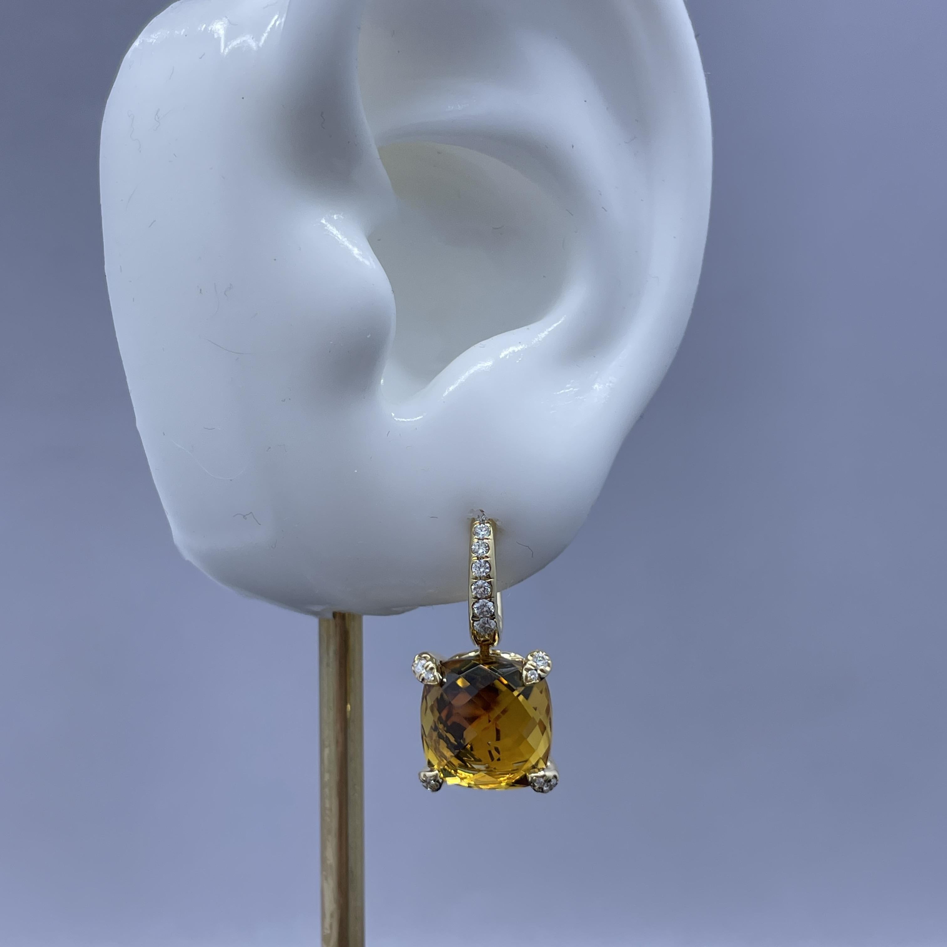 David Yurman Chatelaine Drop Earrings in Citrine & Diamond 18k Yellow Gold In Excellent Condition For Sale In Orlando, FL