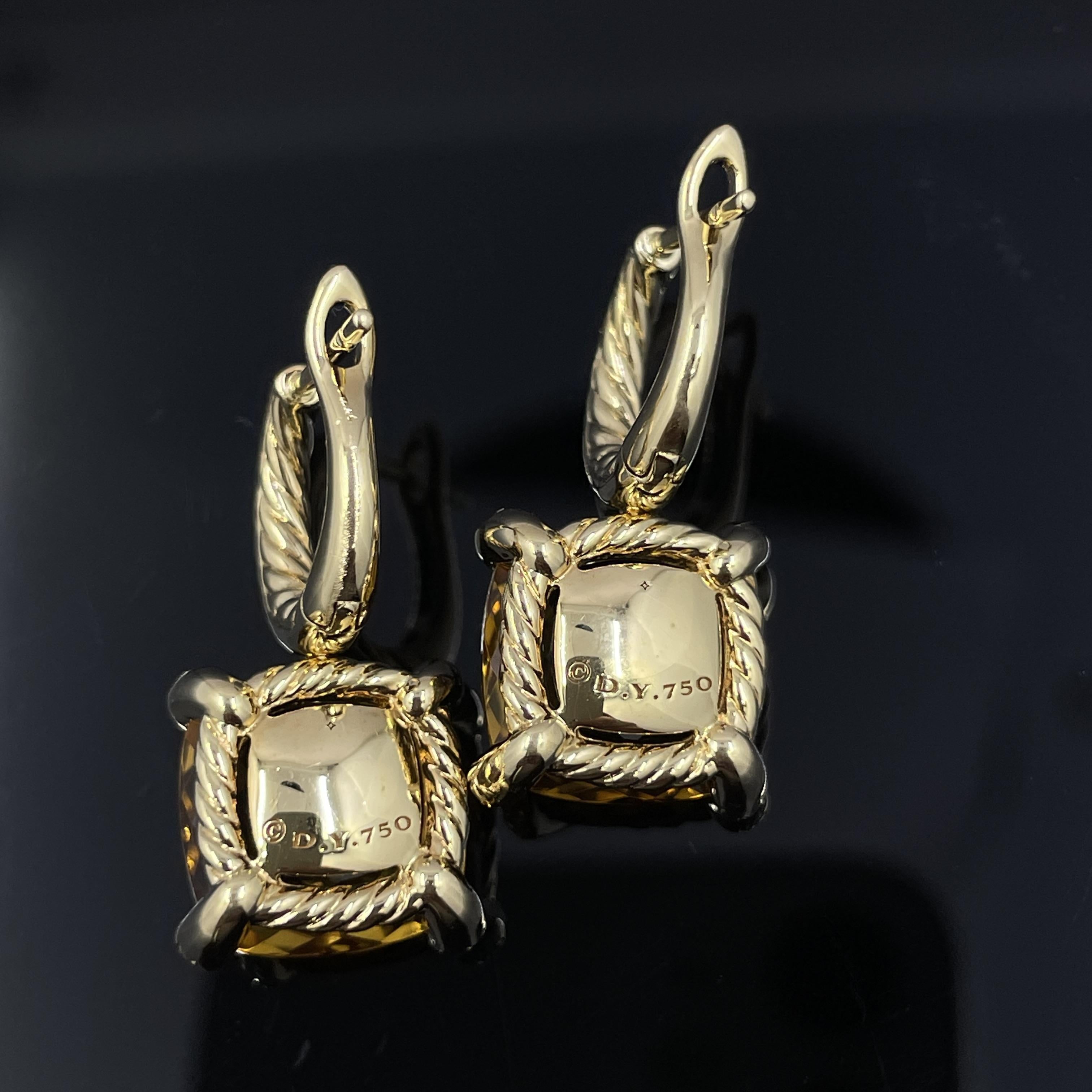 Women's David Yurman Chatelaine Drop Earrings in Citrine & Diamond 18k Yellow Gold For Sale