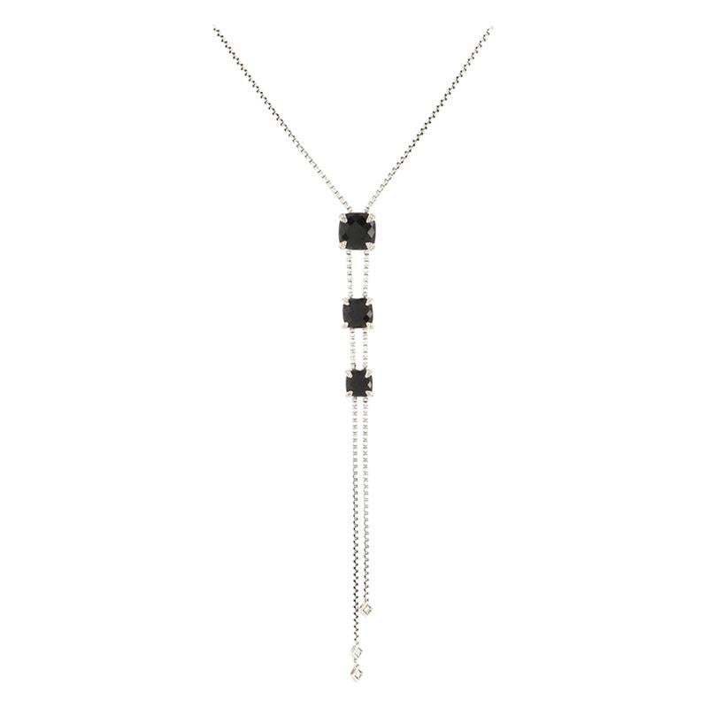 David Yurman Chatelaine Lariat Necklace Sterling Silver with Onyx and Diamonds