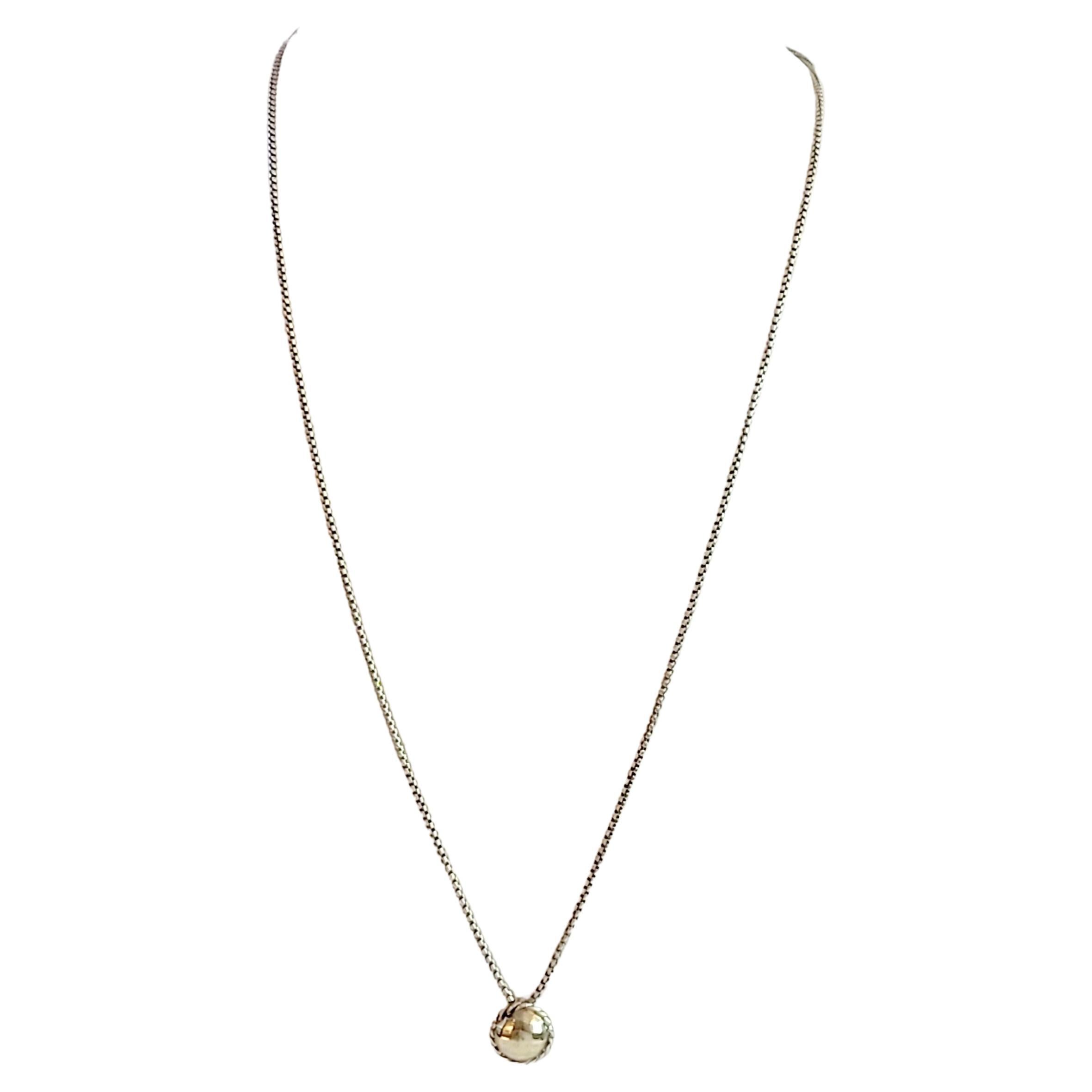 David Yurman 
Sterling Silver 925
18K bonded yellow gold dome
Pendant dimension 9 X 9.6mm
Chain length 18'' Long
Adjustable 17-18''
Weight 4.6gr Total 
Lobster clasp
Condition New, never worn
Comes with David Yurman pouch