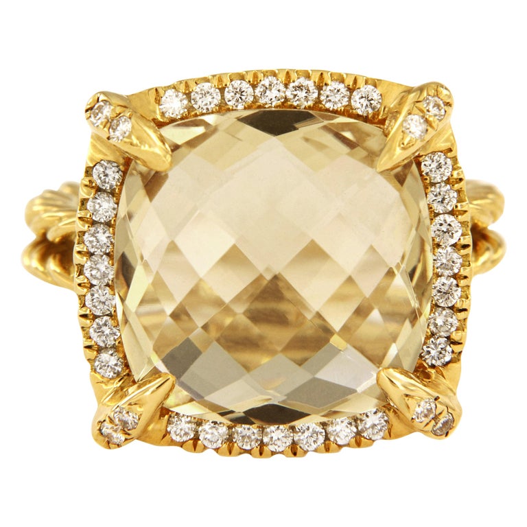 David Yurman Chatelaine Pave Bezel Ring with Champagne Citrine and