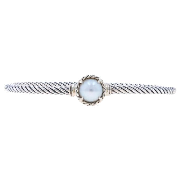 David Yurman Chatelaine Pearl Bangle Bracelet 6 1/4" - Sterling 925 Solitaire For Sale