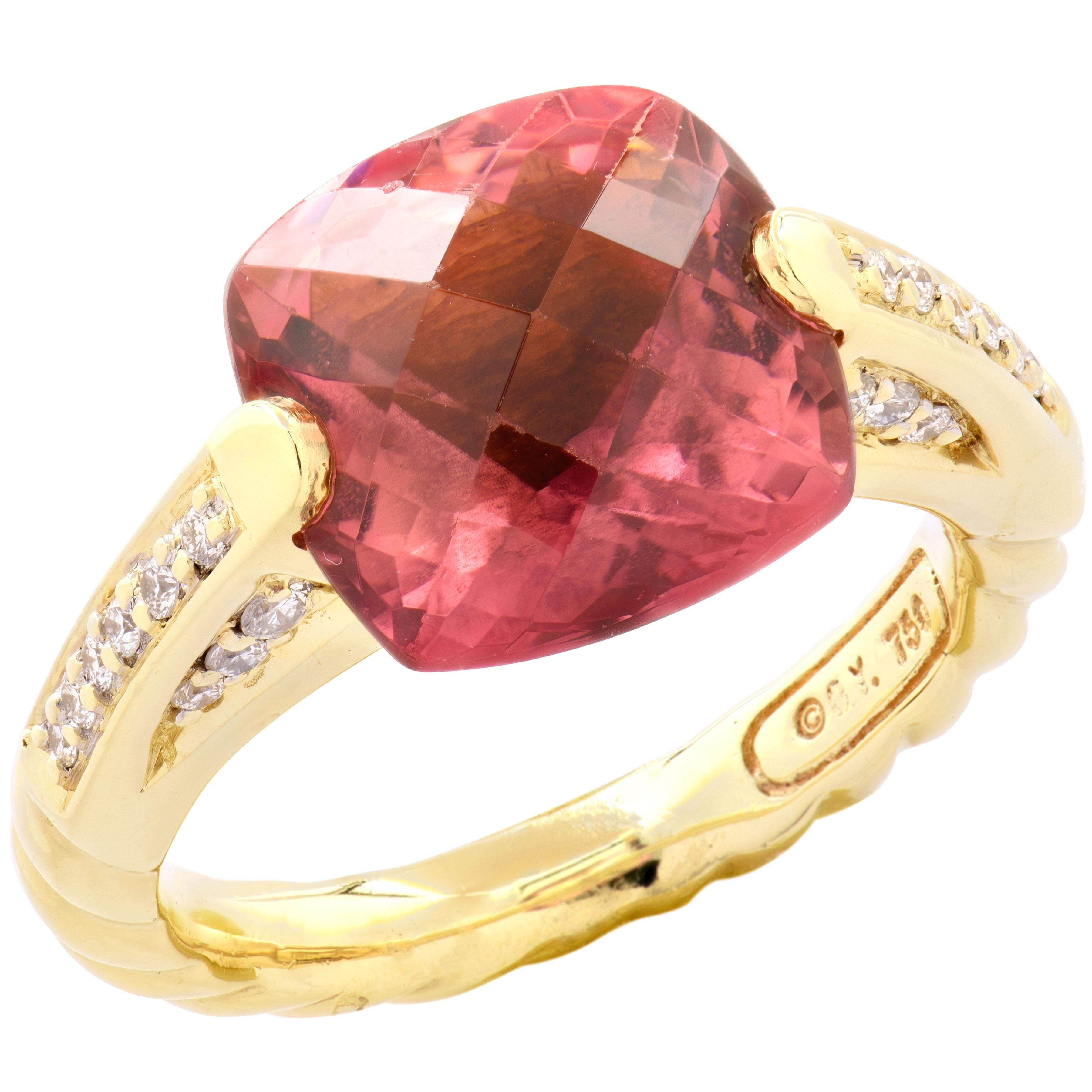 David Yurman Chatelaine Pink Tourmaline & Diamond Ring In condizioni buone in vendita a West Palm Beach, FL
