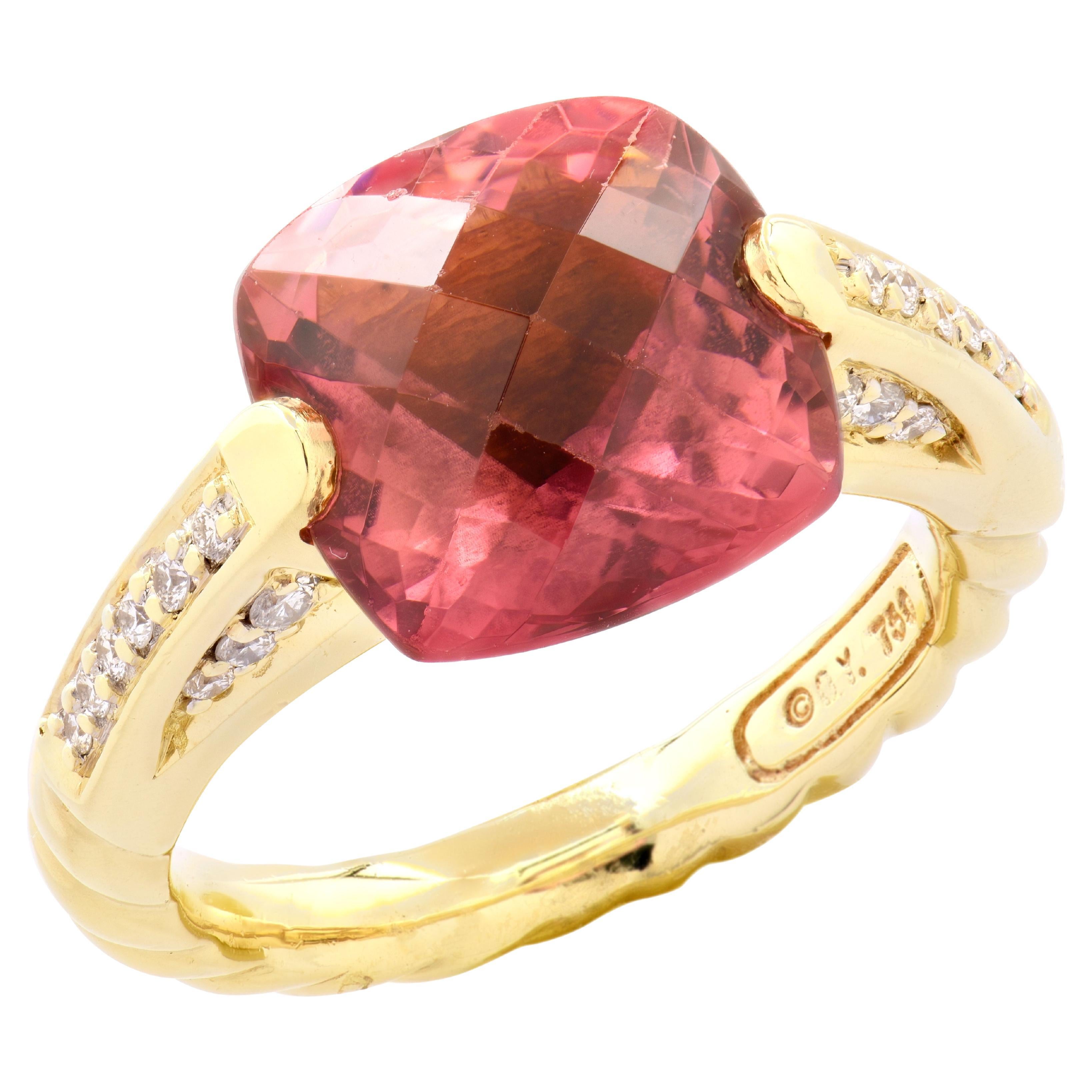 David Yurman Chatelaine Pink Tourmaline & Diamond Ring in vendita