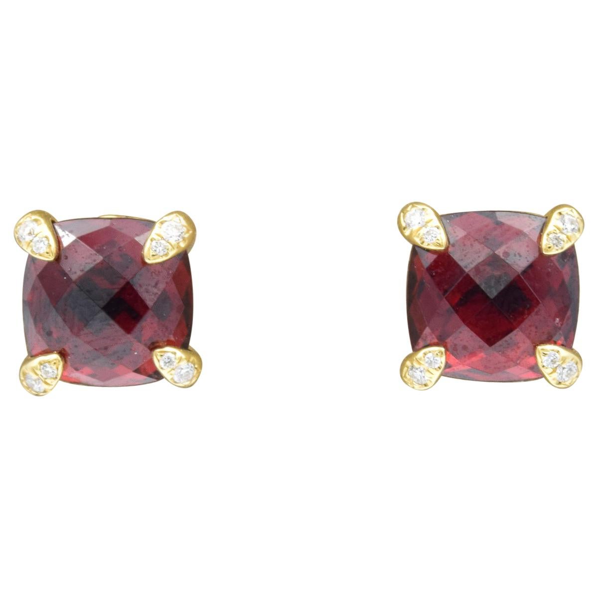 David Yurman Chatelaine Rhodolite Garnet and Diamond Stud Earrings