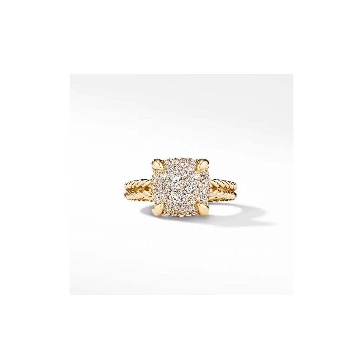 DAVID YURMAN CHATELAINE RING IN 18K YELLOW GOLD WITH FULL PAVE DIAMONDS.

Mint condition
18k Yellow gold
Ring width: 11mm
Ring size: 7.25

Comes with David Yurman pouch.

Retail: $3600