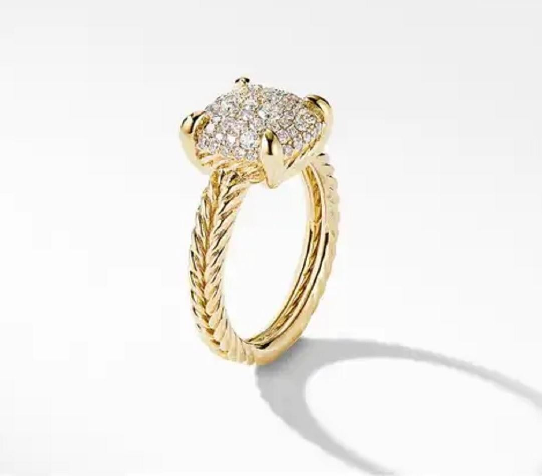 Round Cut David Yurman Chatelaine Ring in 18k Yellow Gold with Full Pavé Diamonds For Sale