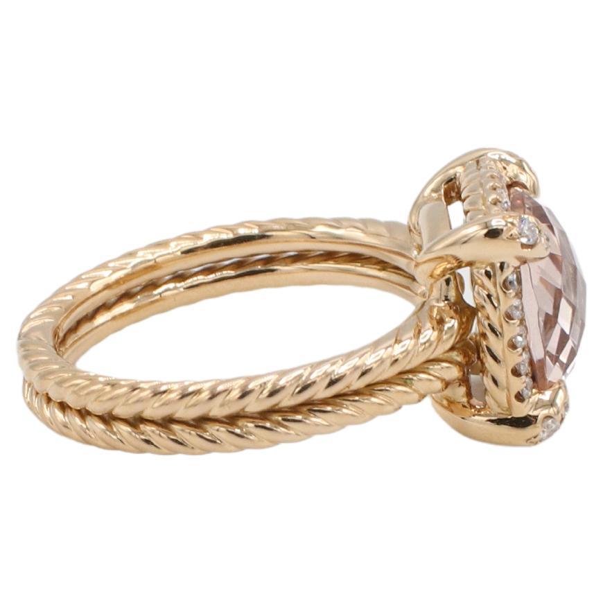 Modern David Yurman Chatelaine Rose Gold Morganite & Natural Diamond Halo Ring 9mm