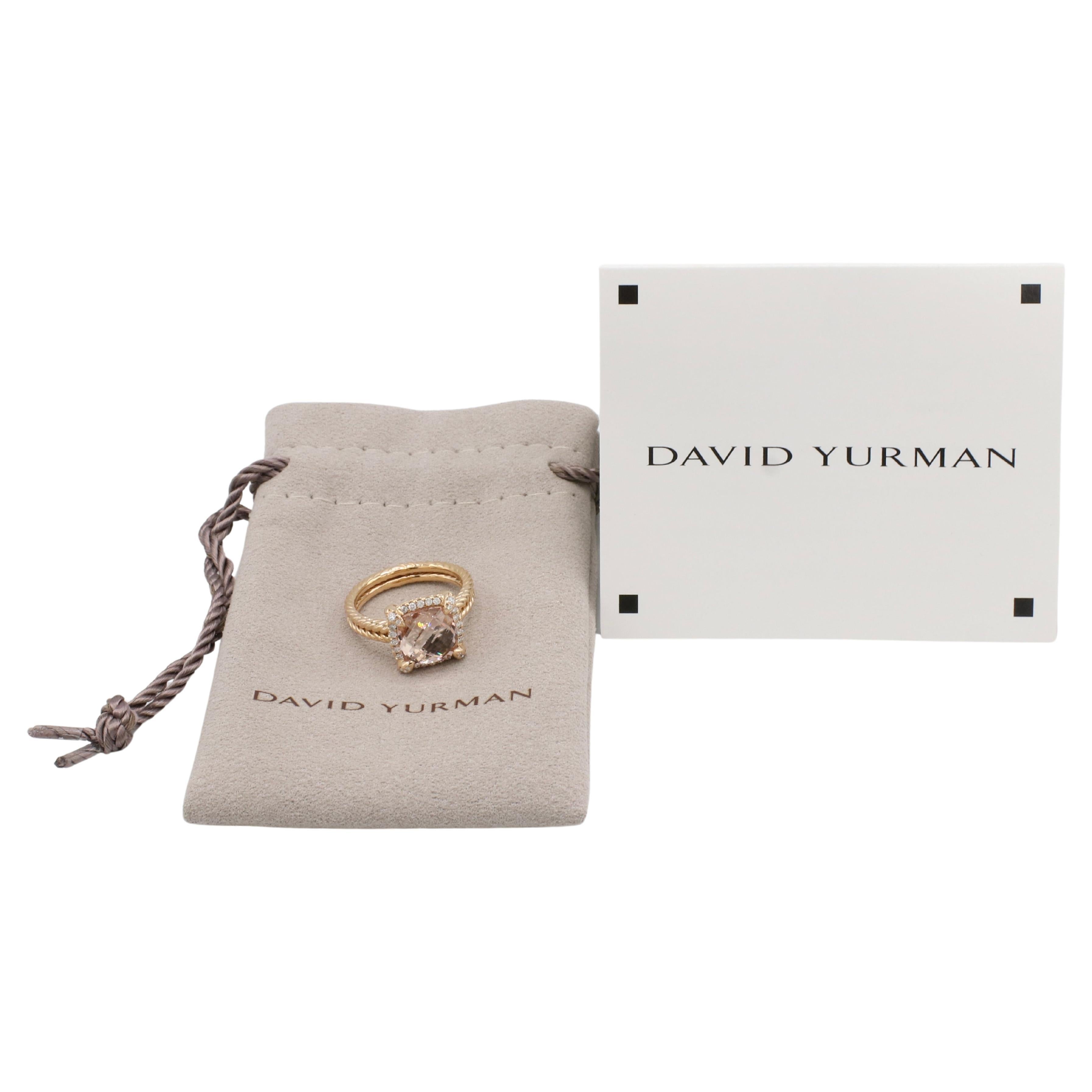 David Yurman Chatelaine Rose Gold Morganite & Natural Diamond Halo Ring 9mm In Excellent Condition In  Baltimore, MD