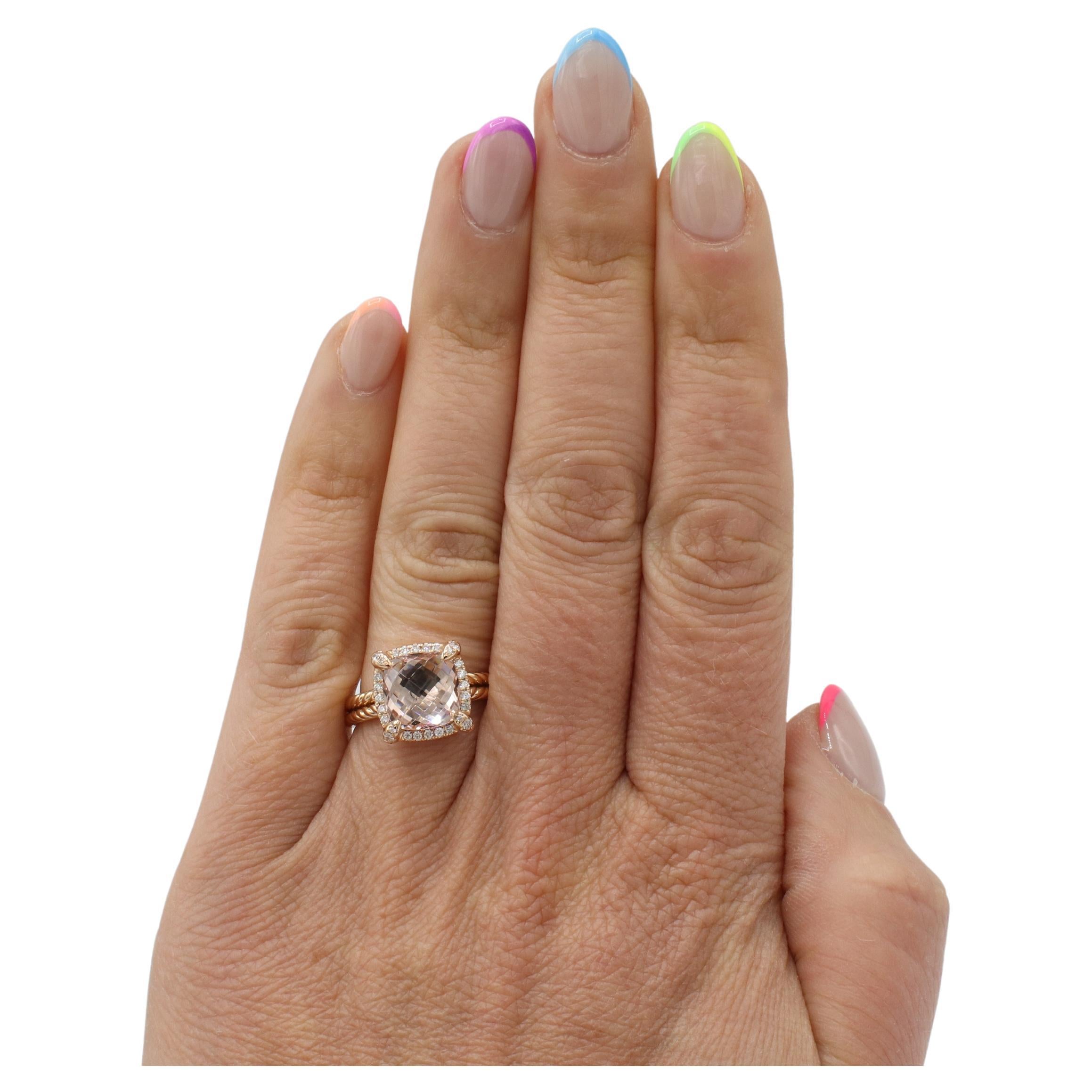 Women's David Yurman Chatelaine Rose Gold Morganite & Natural Diamond Halo Ring 9mm