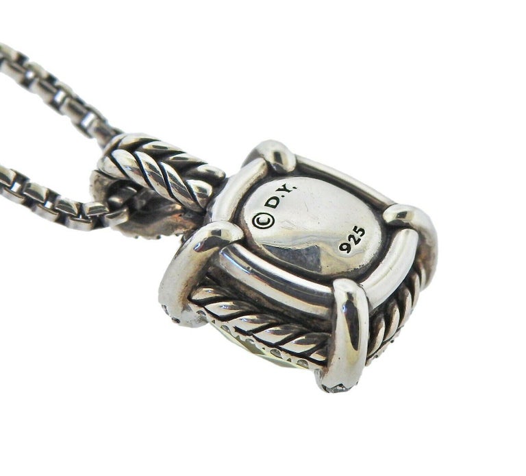 David Yurman Chatelaine Sterling Citrine Diamond Pendant Necklace For